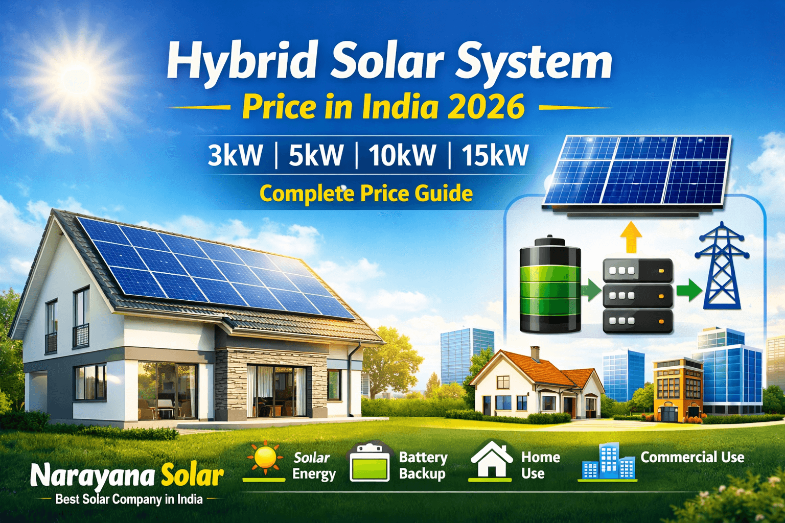 Hybrid Solar System Price in India 2026: 3kW, 5kW, 10kW और 15kW सिस्टम की पूरी कीमत